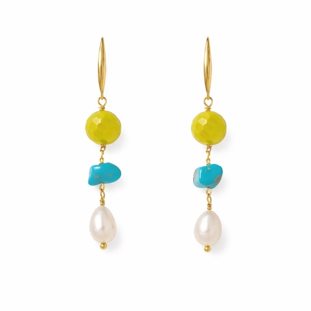 ⚜️ Elegant Gold and Turquoise Drop Earrings - Picture 1 of 7